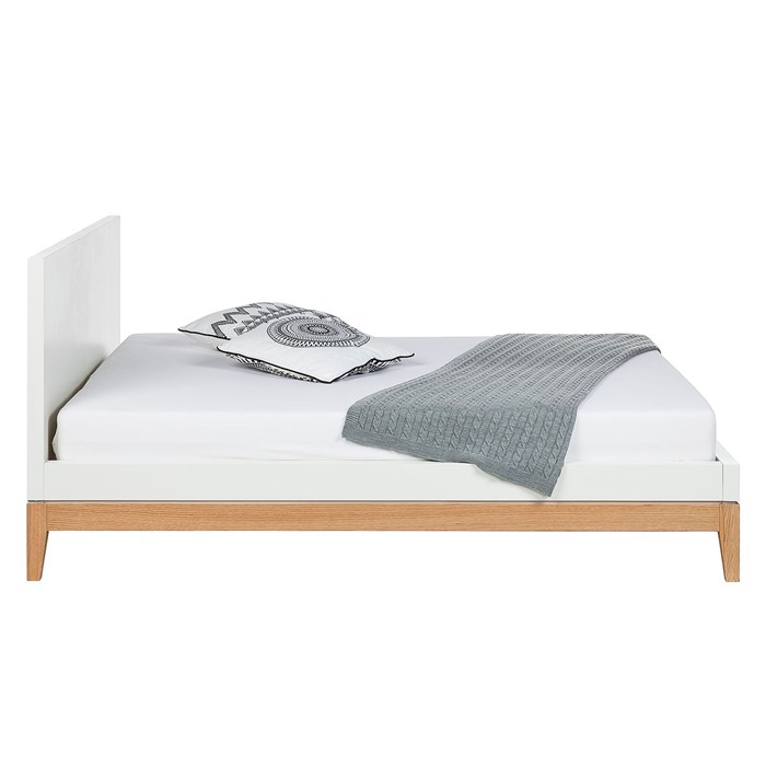 LINPUTIN Bed frame White, oak legs, 160 x 200cm - Full, Queen and