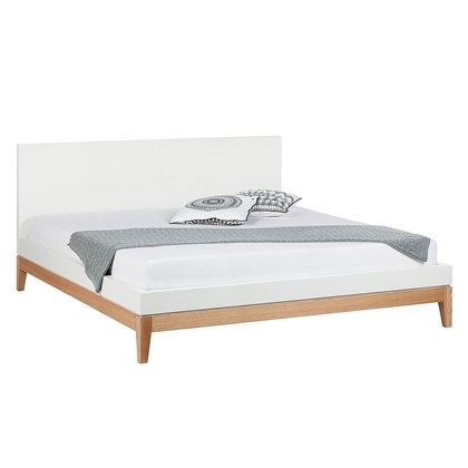 LINPUTIN Bed frame White, oak legs, 160 x 200cm