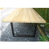 Tabletop in brown color, solid wood teak, frame U leg in black