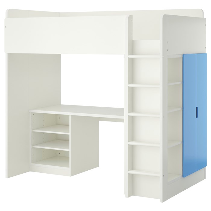 White frame - blue shelves and doors