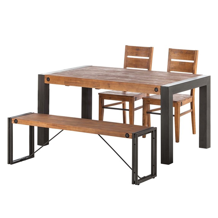 Solid wood, 1 expandable table, 2 dining chairs and 1 bench