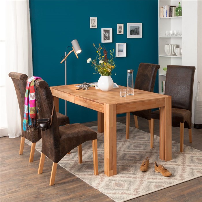 Solid beech, 1 dining table & 4 upholstered chairs