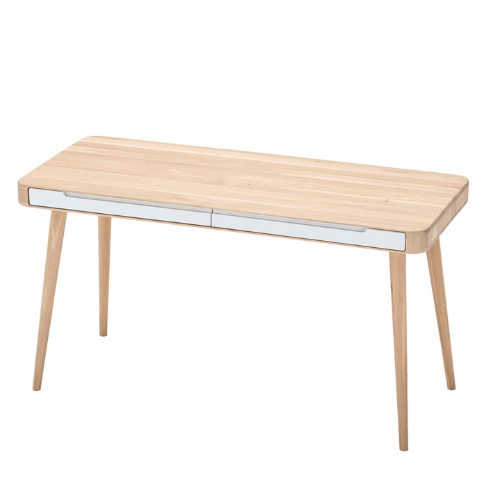 Tabletop in oak brown, 2 drawers, solid oak legs