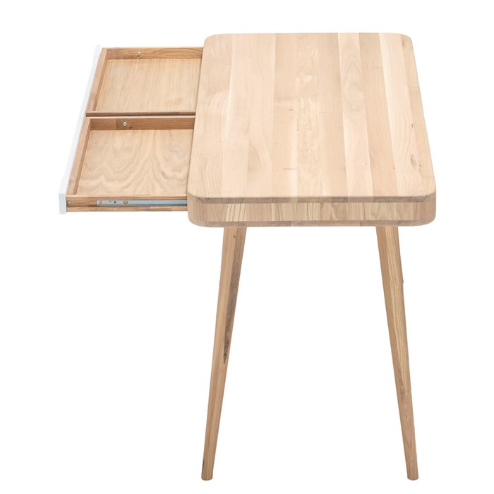 Tabletop in oak brown, 2 drawers, solid oak legs