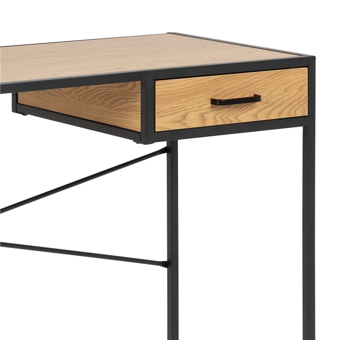 Tabletop in oak brown, metal frame in black