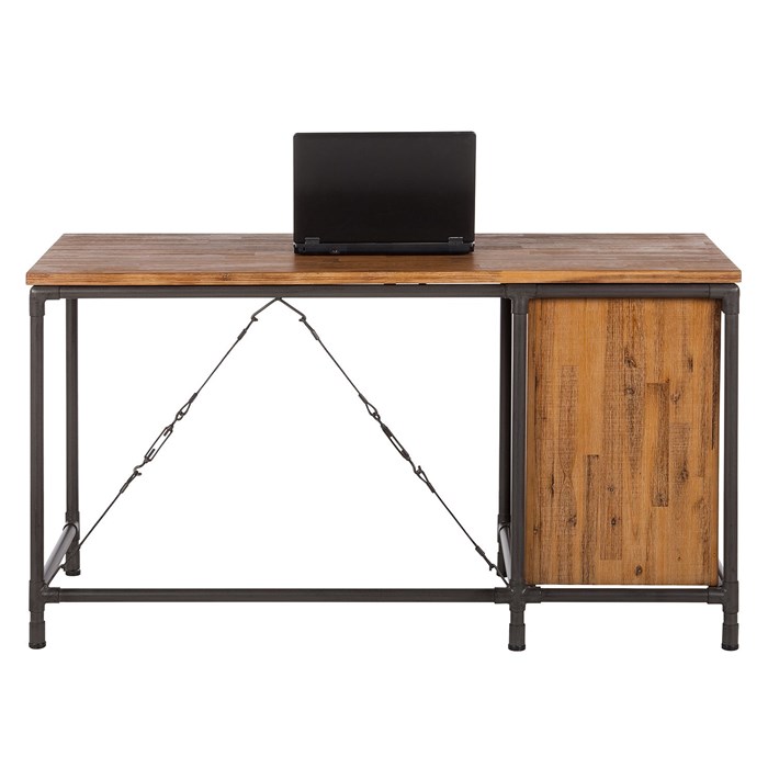 Solid wood tabletop in brown, Metal frame in black