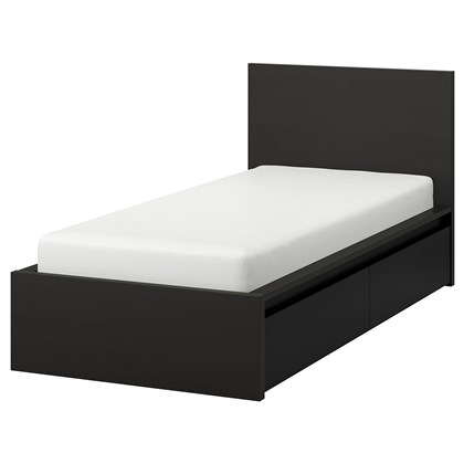 MALM High bed frame/2 storage boxes