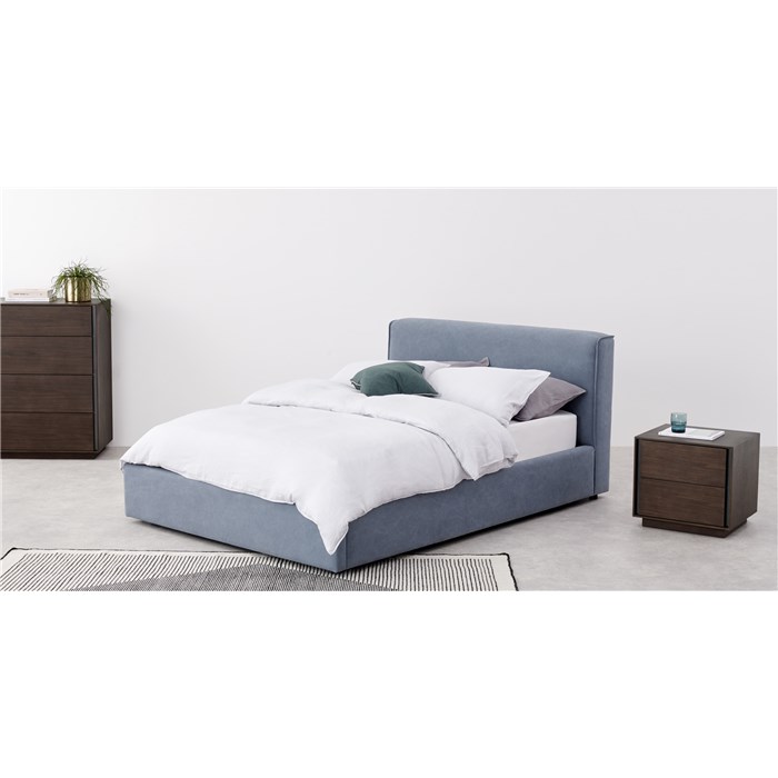 Bahra Double Ottoman Storage Bed, Washed Blue Cotton