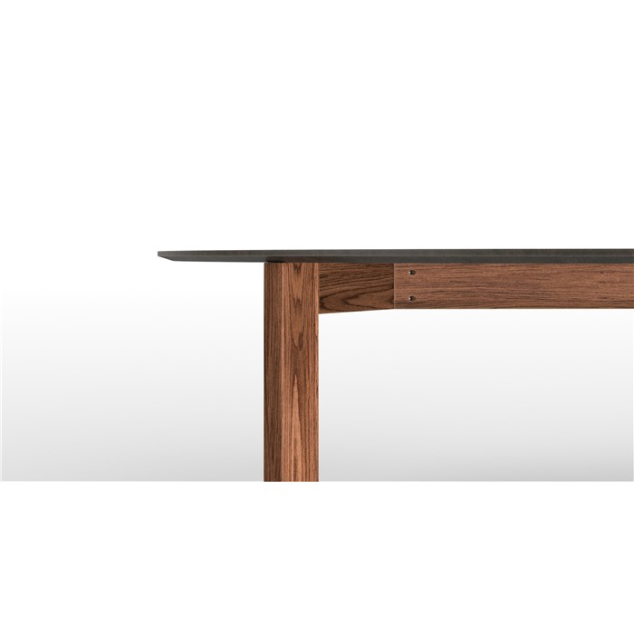 4 Seat Round Dining Table, Concrete and Walnut