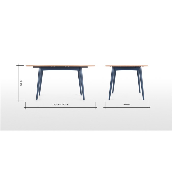 4-6 Seat Oval Extending Dining Table, Oak and Slate Blue
