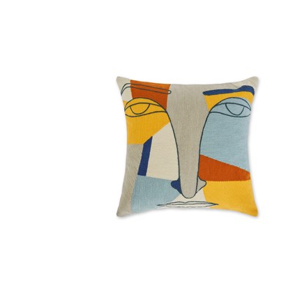 ABSTRACT Face Embroidered Cushion 40 x 40cm