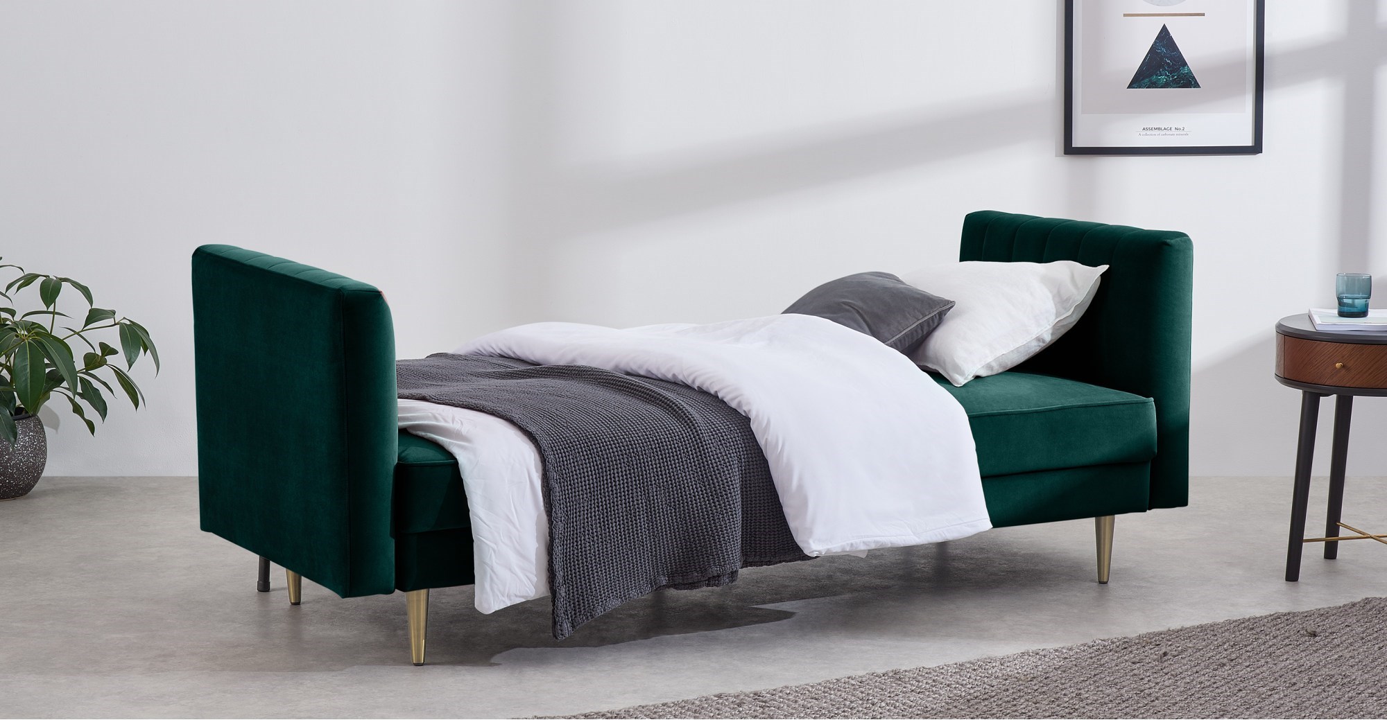 AMICIE Sofa Bed Seafoam Blue Velvet Fabric sofas Furniture