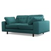 2 Seater Sofa, Plush Kingfisher Blue Velvet, Dark Wood Leg