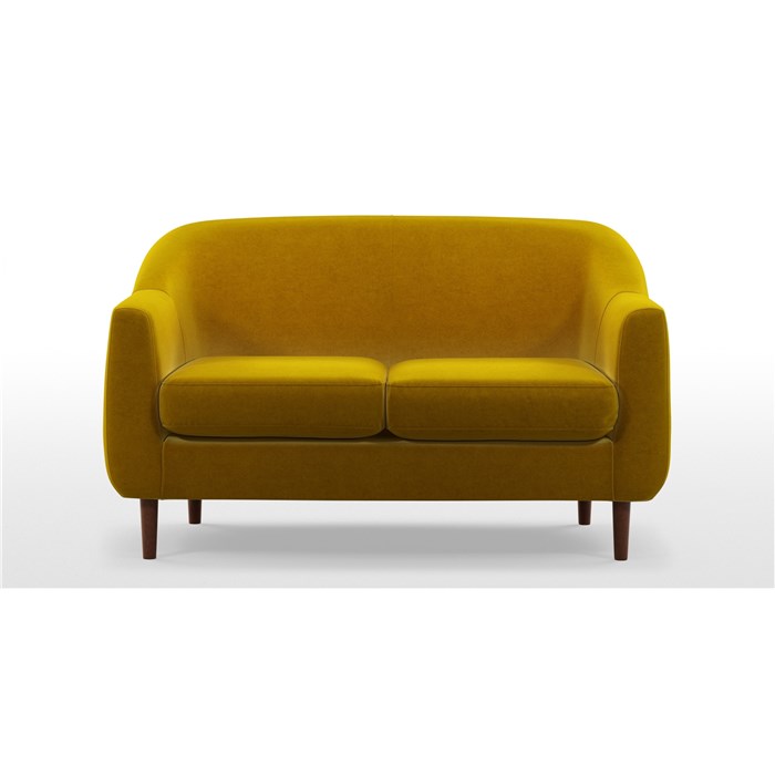 2 Seater Sofa, Saffron Yellow Velvet with Dark Wood Legs