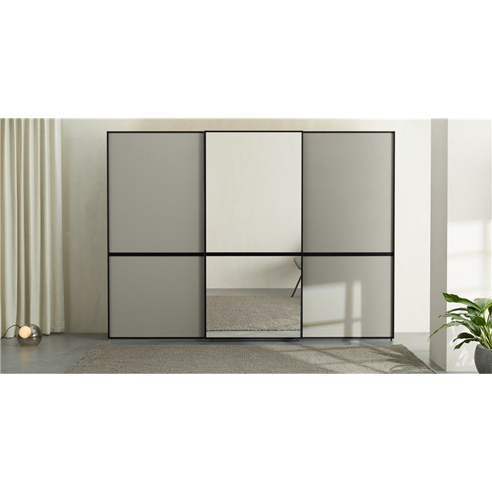Oak Frame, Pebble Grey & Mirror doors, Standard Interior