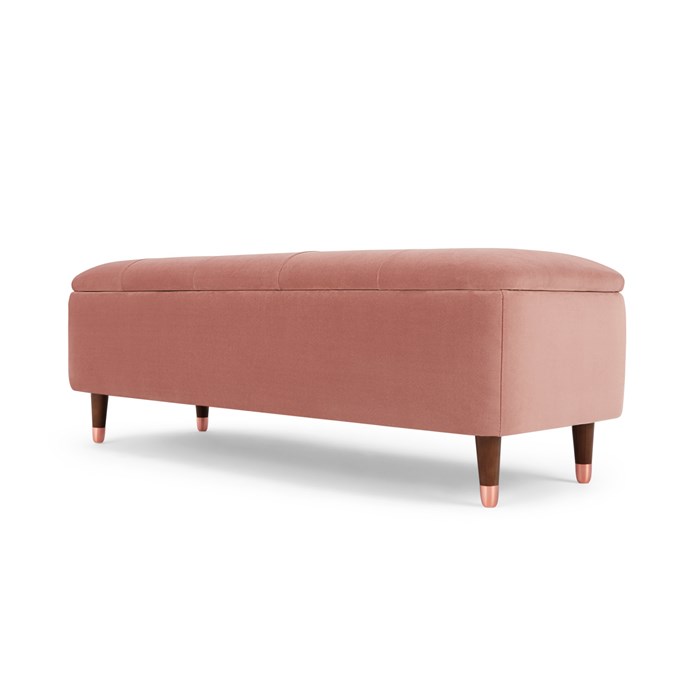 Margot Ottoman Storage Bench Blush Pink, Rose Gold Leather Ottoman