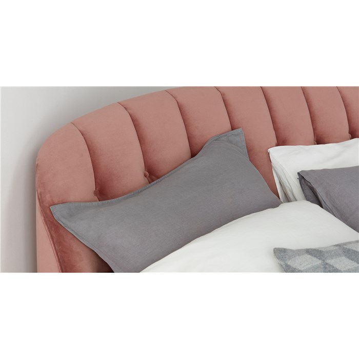 Double Bed, Blush Pink Velvet & Dark Stain Copper Legs